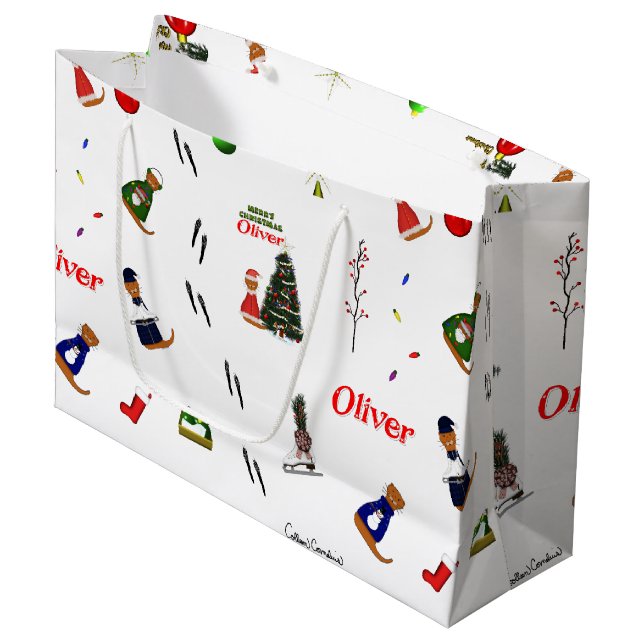 Oliver The Otter Christmas Random Pattern Large Gift Bag (Front Angled)