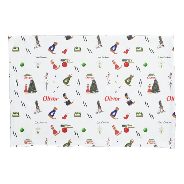 Oliver The Otter Christmas Random Pattern Pillowcase (Front)