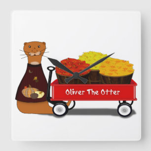 Oliver The Otter Gets Ready For Autumn Square Wall Clock
