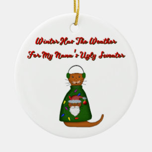 Oliver The Otter In Nana's Ugly Sweater with Words Ceramic Tree Decoration