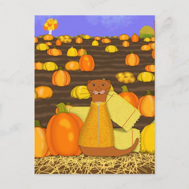 Oliver The Otter Picks a Pumpkin Postcard (Front)