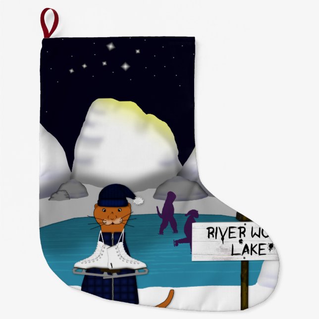Oliver The Otter Skates at River Large Christmas Stocking (Front)