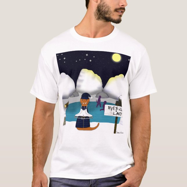 Oliver The Otter Skates at River T-Shirt (Front)
