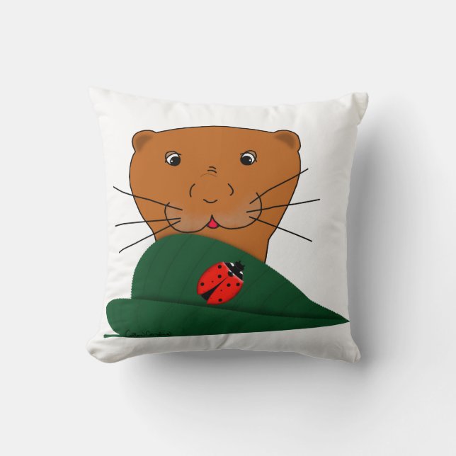 Oliver The Otter Studies a Ladybug  Cushion (Front)