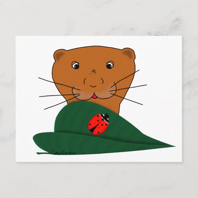 Oliver The Otter Studies a Ladybug  Postcard (Front)