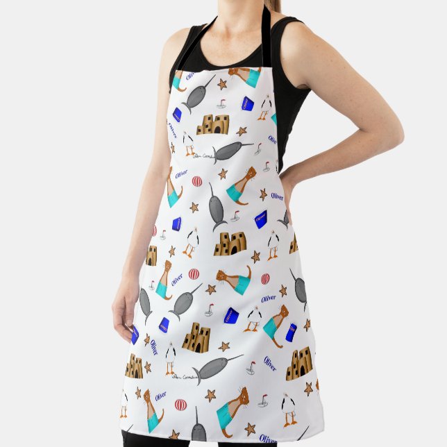 Oliver The Otter Summer Beach Vacation Pattern Apron (Insitu)