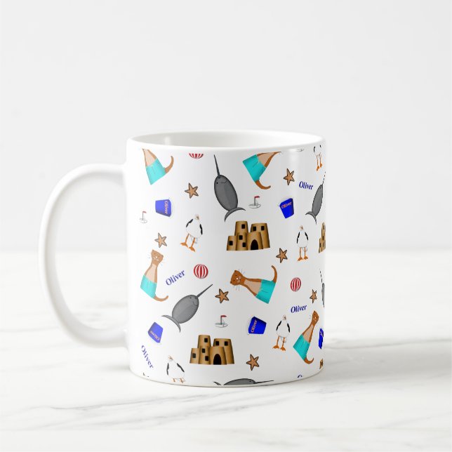 Oliver The Otter Summer Beach Vacation Pattern Coffee Mug (Left)