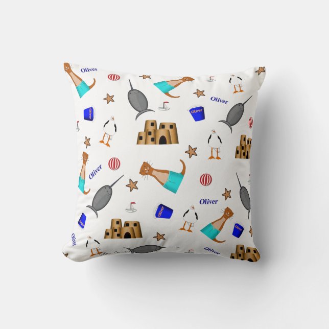 Oliver The Otter Summer Beach Vacation Pattern Cushion (Front)