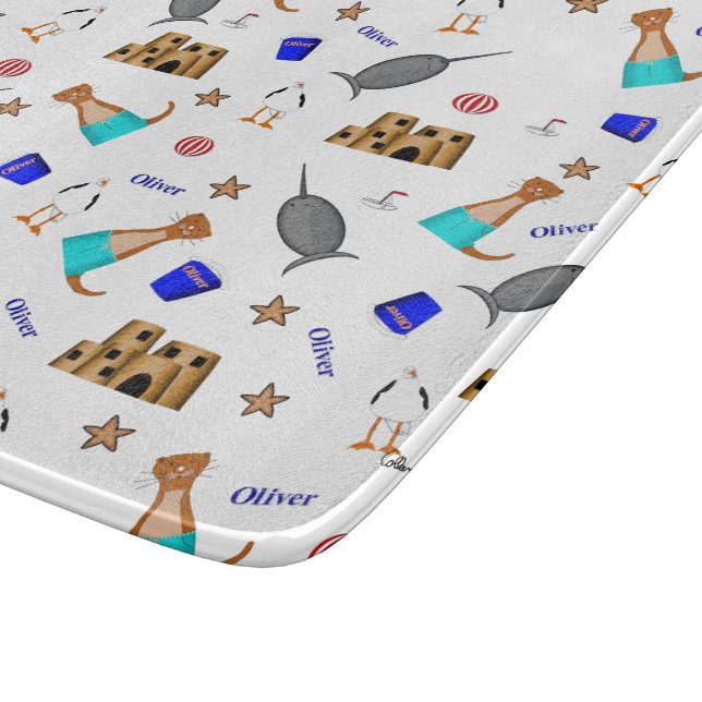 Oliver The Otter Summer Beach Vacation Pattern Cutting Board (Corner)