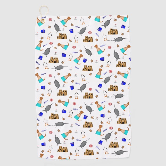 Oliver The Otter Summer Beach Vacation Pattern Golf Towel (Front)