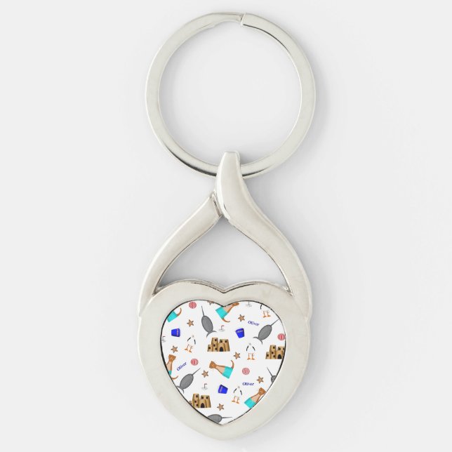 Oliver The Otter Summer Beach Vacation Pattern Key Ring (Front)