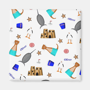 Oliver The Otter Summer Beach Vacation Pattern Magnet