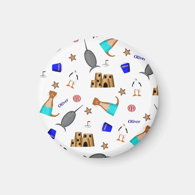 Oliver The Otter Summer Beach Vacation Pattern Magnet (Front)