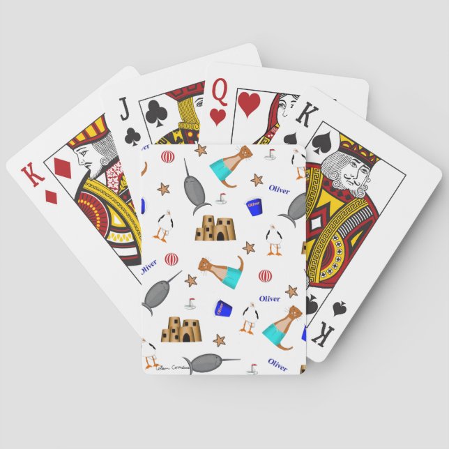 Oliver The Otter Summer Beach Vacation Pattern Playing Cards (Back)