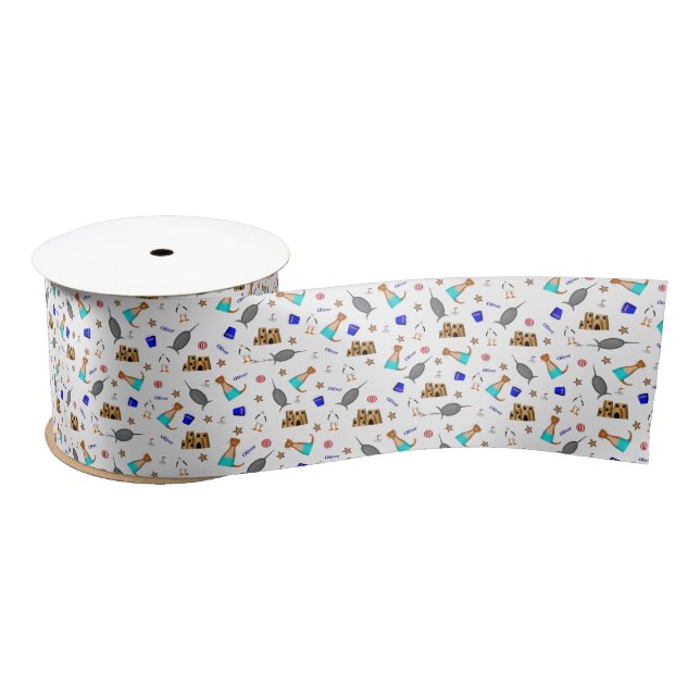 Oliver The Otter Summer Beach Vacation Pattern Satin Ribbon (Spool)