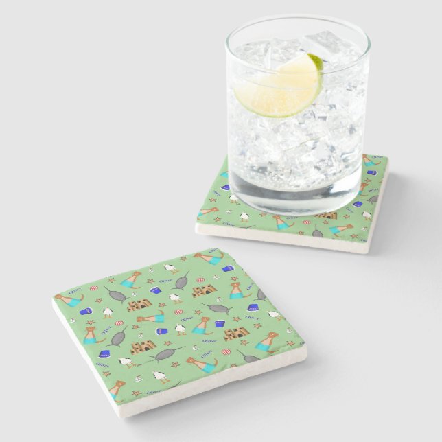 Oliver The Otter Summer Beach Vacation Pattern Stone Coaster (Side)