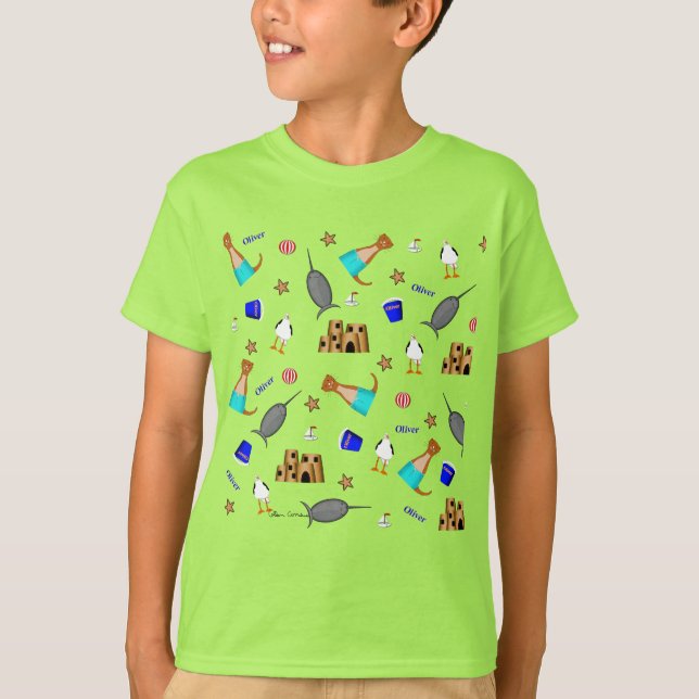 Oliver The Otter Summer Beach Vacation Pattern T-Shirt (Front)