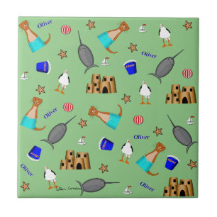 Oliver The Otter Summer Beach Vacation Pattern Tile