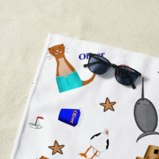 Oliver The Otter Summer Beach Vacation Pattern Towel