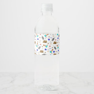 Oliver The Otter Summer Beach Vacation Pattern Water Bottle Label