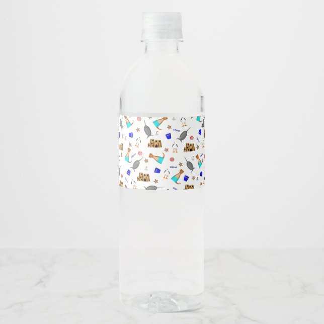 Oliver The Otter Summer Beach Vacation Pattern Water Bottle Label (Front)