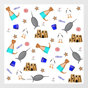 Oliver The Otter Summer Beach Vacation Pattern Window Cling