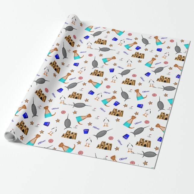 Oliver The Otter Summer Beach Vacation Pattern Wrapping Paper (Unrolled)
