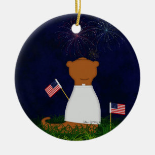 Oliver The Otter Watching Fireworks Ceramic Tree Decoration
