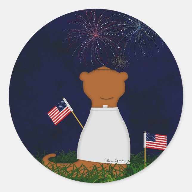 Oliver The Otter Watching Fireworks Classic Round Sticker (Front)