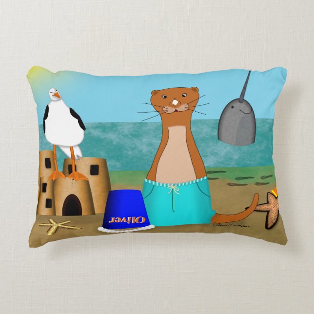 Oliver The Otter's Beach Vacation Decorative Cushion (Front)