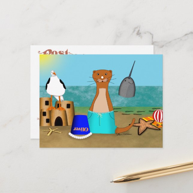 Oliver The Otter's Beach Vacation Postcard (Front/Back In Situ)