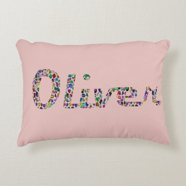 Oliver Typography with Colourful Pattern Design Decorative Cushion (Front)