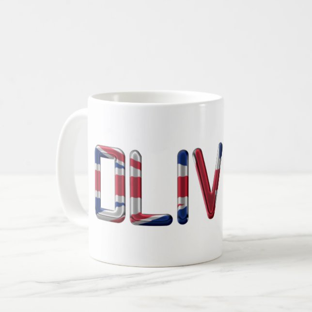 Oliver UK Flag Name Union Jack Typography Coffee Mug (Front Left)