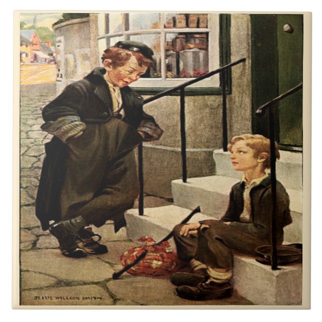 Oliver's First Meeting Jessie Willcox Dickens Tile (Front)
