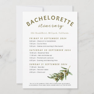 Olives Bachelorette itinerary Invitation