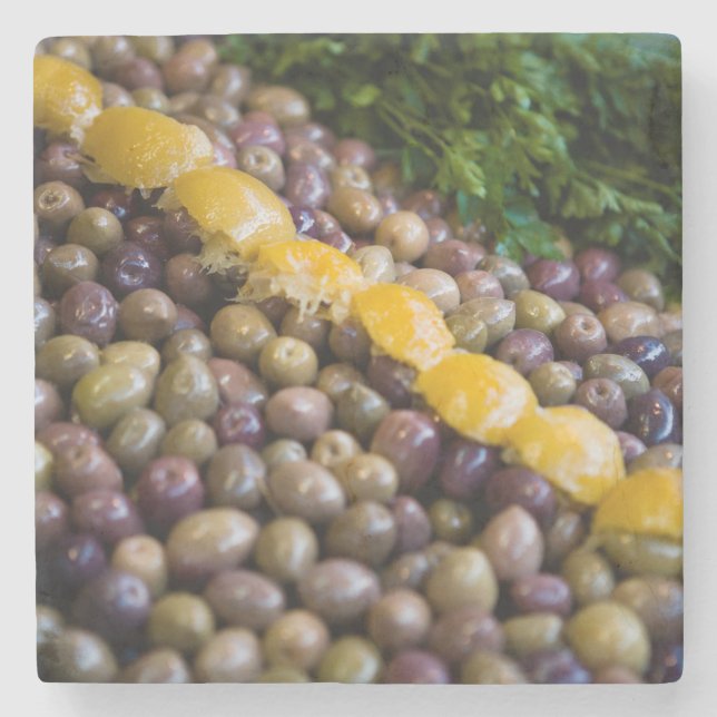 Olives Displayed At Market Stone Coaster (Front)