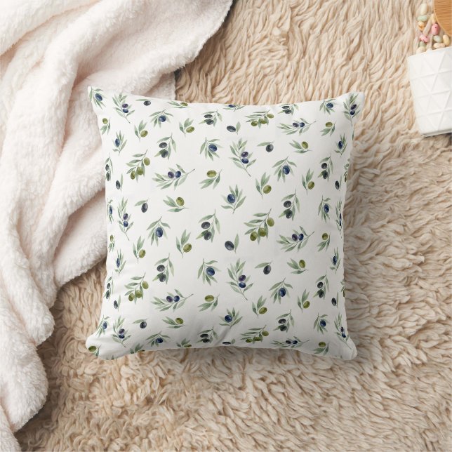 Olives Green Watercolor Botanical Chic Pattern Cushion (Blanket)