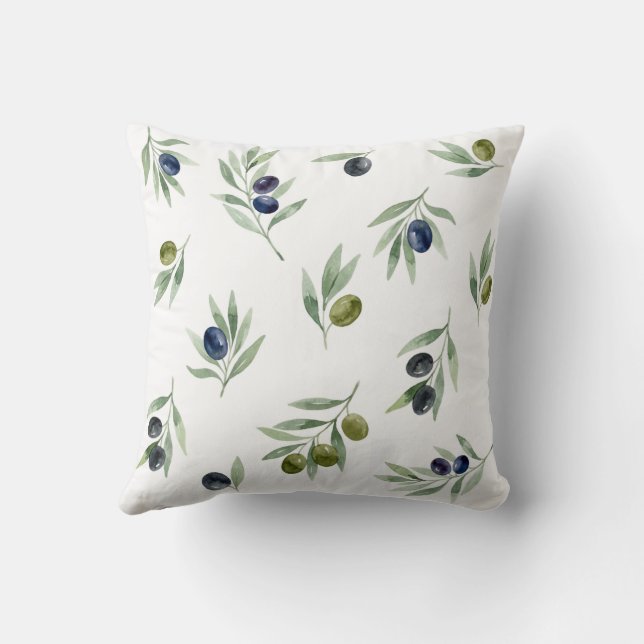 Olives Green Watercolor Botanical Chic Pattern Cushion (Back)