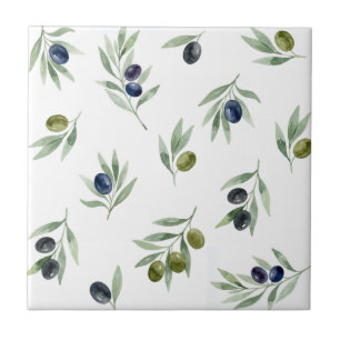 Olives Green Watercolor Botanical Chic Pattern Tile