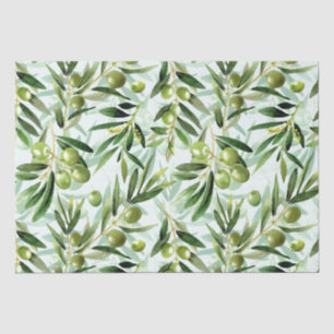 Olives Hand drawn Summer Fruit Pattern on Mint Tissue Paper