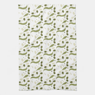 Olives Leaves Branches Botanical Greenery Design Tea Towel