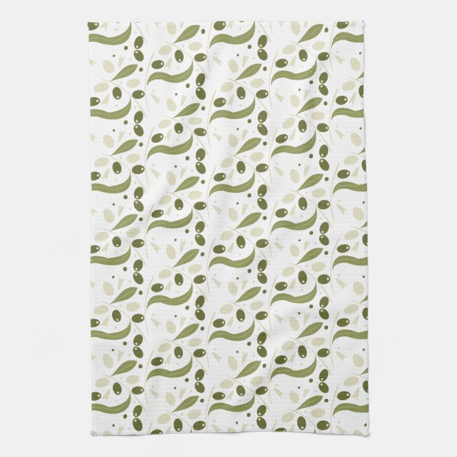 Olives Leaves Branches Botanical Greenery Design Tea Towel (Vertical)