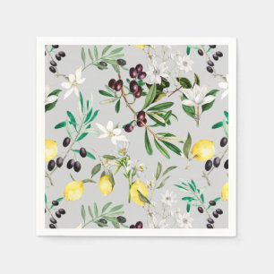 Olives,Tuscany ,flowers,Mediterranean,lemon Napkin