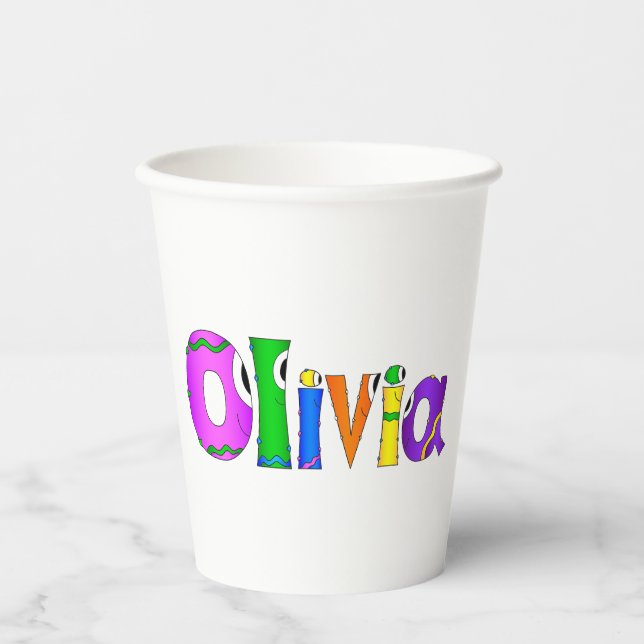 "Olivia" Cartoon Character Name Paper Cups (Front)