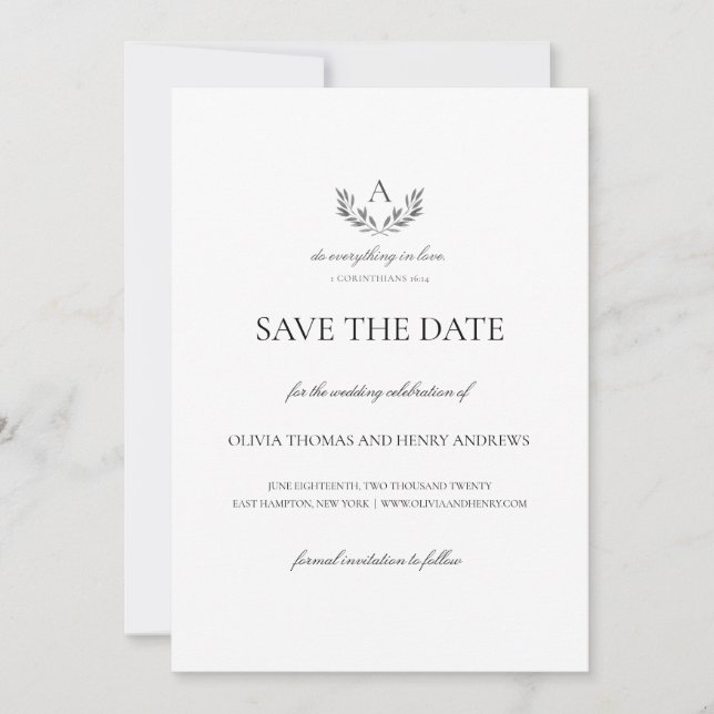Olivia Christian Wedding Monogram Save the Date (Front)