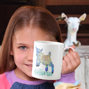 Olivia Colourful Cute Baby Goat Jumping Animal Art Coffee Mug