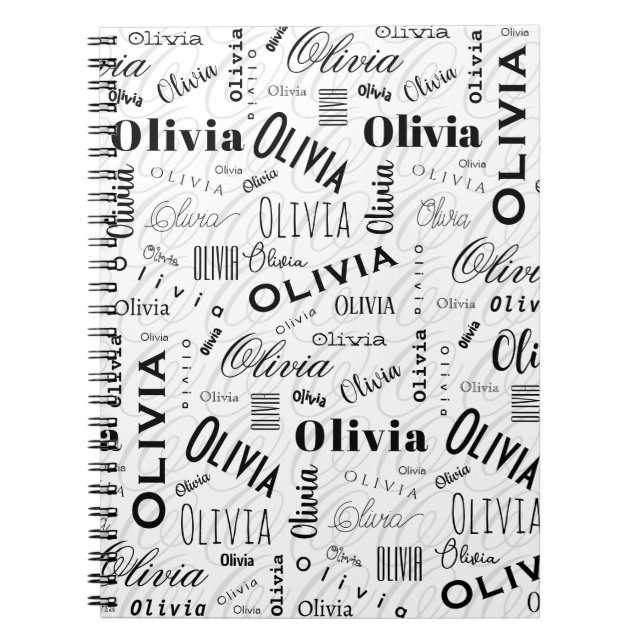 Olivia Custom Name Black White  Notebook (Front)