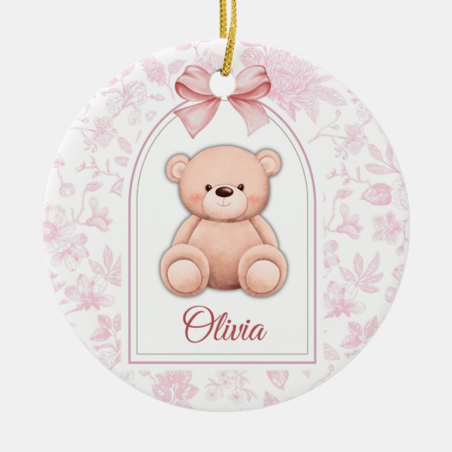 Olivia | Custom Pink Teddy Bear Nursery Design  Ceramic Tree Decoration (Front)