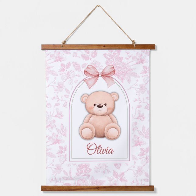 Olivia | Custom Pink Teddy Bear Nursery Design  Hanging Tapestry (Front)
