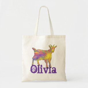 Olivia Cute Colourful Artsy Goat Farm Animal Art Tote Bag